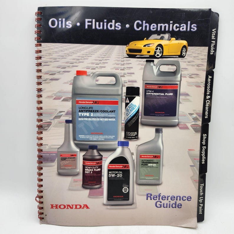 Honda Oils Fluids Chemicals Reference Guide 2002 Spiral Bound Manual - Etsy