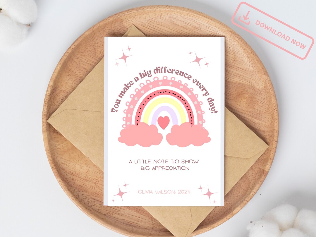 Printable Teacher Thank You Card for Appreciation End of School Year ...