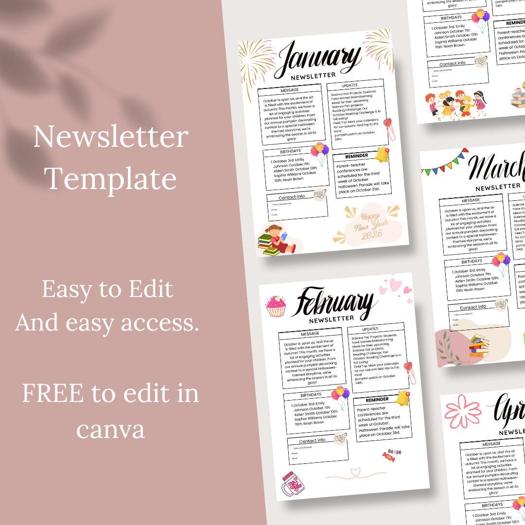 Editable Monthly Canva Newsletter Template for Teachers and Schools - Etsy