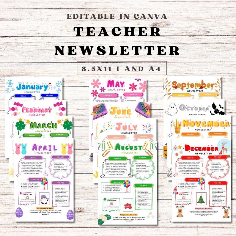 Editable Canva Newsletter Template for Teachers and Schools - Monthly ...