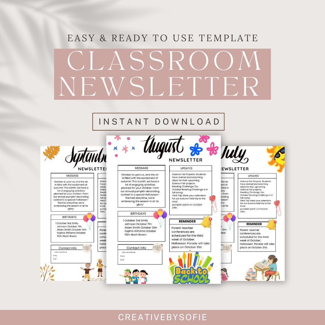Editable Monthly Canva Newsletter Template for Teachers and Schools - Etsy