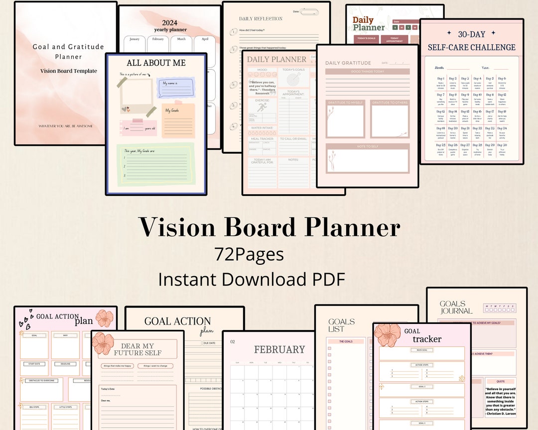 Vision Board Template. Goal and Gratitude Planner. Vision Board ...