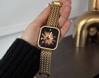 Bracelet pour Apple Watch 38 mm 40 mm 41 mm 42 mm 44 mm 45 mm 49 mm, brassard Apple Watch pour femme, bracelet iWatch doré 9 8 7, bracelet de créateur pour Apple Watch, cadeau