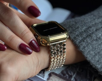 Bracelet pour Apple Watch doré 45 mm 44 mm 42 mm 41 mm 40 mm 38 mm- Bracelet pour Apple Watch- Brassard pour Apple Watch- Bracelet en métal pour Apple Watch- Bracelet pour Apple Watch femme