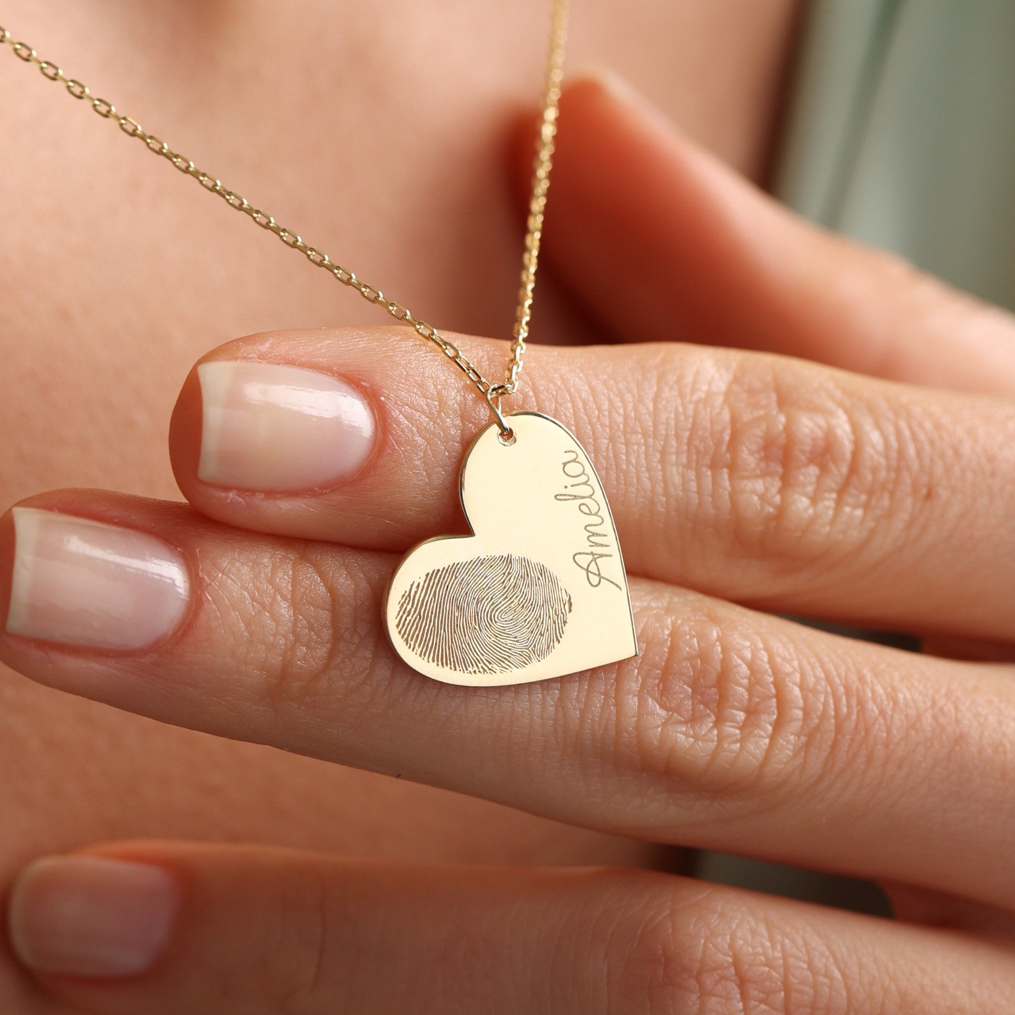 Personalized Actual Fingerprint Necklace Heart Name Necklace Fingerprint Heart Necklace Birthday Gift Christmas Gift Memorial Gift Her