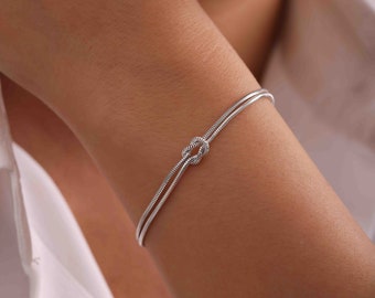 Pulsera de nudo de plata, pulseras de nudo a juego para parejas, pulsera de oro delicado, pulsera de nudo de amor, pulsera de nudo infinito, pulsera casual