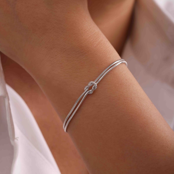 Pulsera de nudo de plata, pulseras de nudo a juego para parejas, pulsera de oro delicado, pulsera de nudo de amor, pulsera de nudo infinito, pulsera casual