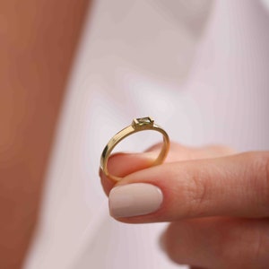 Gold Baguette Birthstone Ring: Sterling Silver Gemstone Ring