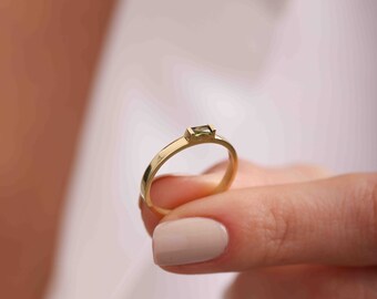 Gold Baguette Birthstone Ring: Sterling Silver Gemstone Ring