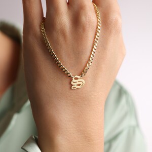 14K Massivgold Gothic Initial Halskette: Personalisierte Dicke Kette