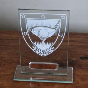 Personalised optical glass golf trophy. Ideal golf award, gift or ornament
