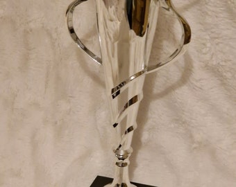 Personalised 32 cm multisport silver coloured spiral cup trophy on black marble base. Ideal for any sport or award.