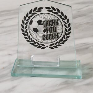 Personalised 14 cm optical jade glass "Thank you coach" soccer trophy/award/gift