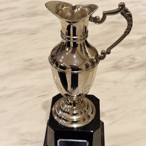 Premium 32cm nickel plated claret jug golf cup trophy. Choice of 3 sizes. Engraved free