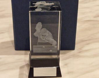 Personalised heavy 12cm iceberg k9 crystal snooker/pool trophy in satin lined box. ideal snooker/pool  trophy or gift