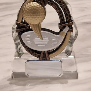 Personalized Crystal Golf Trophy: Resin Golf Ball & Club Award