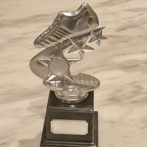 Personalised 20 cm star design soccer football boot trophy. Ideal football award, gift or ornament