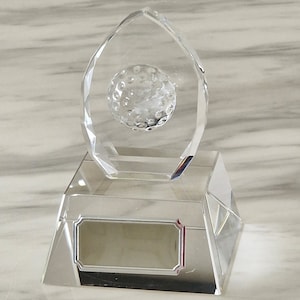 Rare personalised  12 cm premium optical & cut crystal golf  trophy, engraved free. Ideal golf award/prize, gift for golfer or ornament
