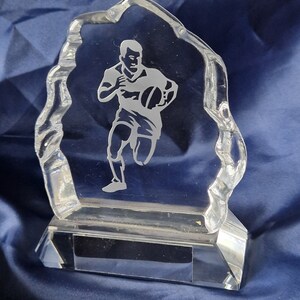Personalized K9 Crystal Rugby Trophy, Iceberg Ornament