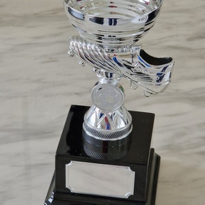 Personalised 21.5 cm silver metal football cup trophy . Great football trophy/award