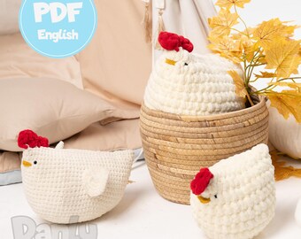 Crochet Pattern - Chicken Collection: Bundle of 3 Sizes Chickens / Tutorial