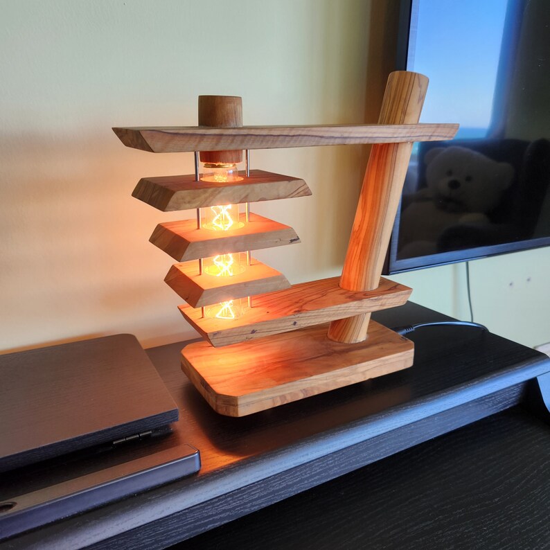 Unique Wood Table Lamp,floating Stand Lamp,nightstand Lamp,desk ...