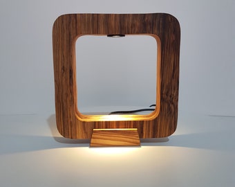 Handmade Olive Wood Square Desk Lamp