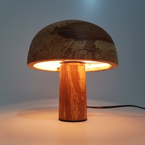 Mushroom Table Lamp: Wooden LED Desk Light, Unique Decor