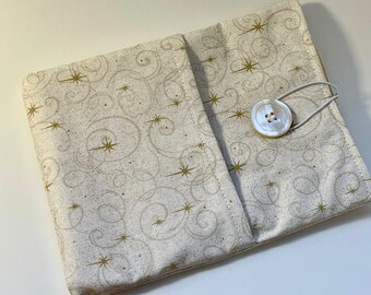 Gold Glitter Stars Kindle Tablet E-Reader Fabric Sleeve with Button