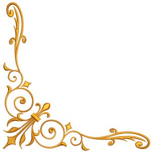 May include: A gold decorative corner design with intricate swirls and flourishes. This ornate design is perfect for adding a touch of elegance to any project.