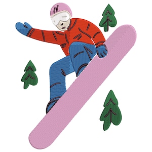Snowboarding, Wintersport, Berge Maschinenstickerei, Stickmuster in 6 Größe