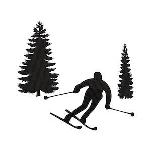 Skifahrer, Winter Sport, Berge, Sonnenuntergang Maschinenstickmuster in 5 größe