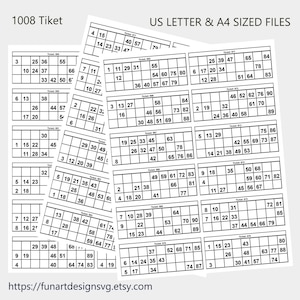 Verloten. Meer dan 1.000 Tombola-loten. 12 tickets per pagina. 84 pagina's. Bingo. Housie-ticket.