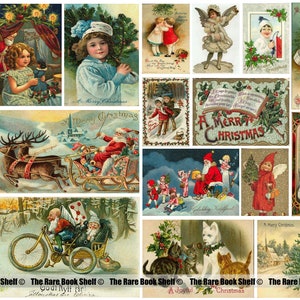 Wonderful Printable Vintage Christmas Cards Collage Sheet - Angels Children Santa Christmas Images Decorations Tags Holly Snow Designs  0005