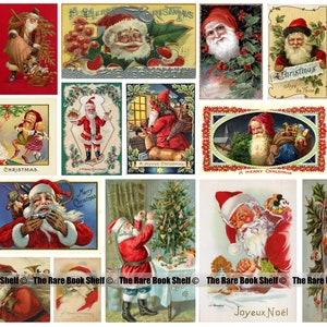 Wunderbare druckbare Vintage Weihnachtskarten Collage Sheet - Santa Vater Weihnachten Bilder Dekorationen Retro Tags Holly Snow Designs - 0003