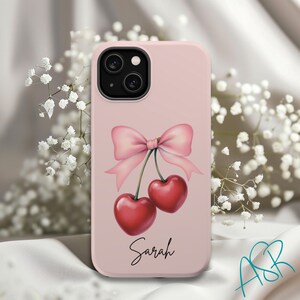 Personalized Cherry Bow Coquette Magnetic Tough Case, Phone Cover, Custom Name, Gift for Her, Protective Phone Case, Unique Design