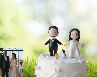 Décoration de gâteau de mariage faite à la main, statue d'argile de couple personnalisée, poupées d'argile 3D de dessin animé, anniversaire, cadeau de saint-valentin
