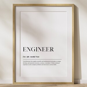 Engineer Definition Print, Engineer Dictionary Print, Birthday Gift Idea, Gifts For Him, Engineer Wall Art, Mechanical Engineer Gift