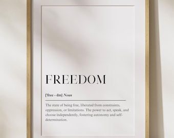 Vrijheidsdefinitieposter, inspirerend citaat kunst aan de muur, motiverende woordenboekafdruk voor op kantoor of thuis