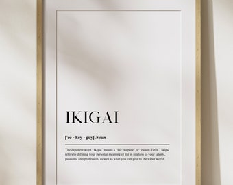 Ikigai Definition Poster, Minimalist Japanese Quote Wall Art, Printable Philosophy Print
