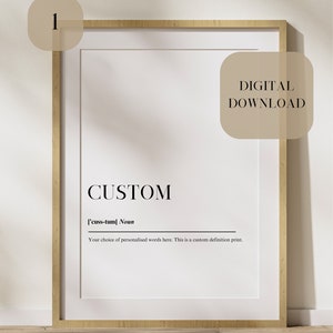 Digital Download Custom Definition Print Personalised Wall Art Print Dictionary Definition Print