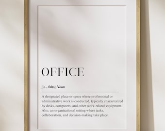Office Definition Poster, Minimalist Dictionary Wall Art, Quote Print for Work or Home Office