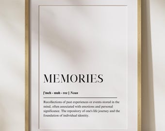 Affiche de définition de souvenirs, art mural citation minimaliste, impression de dictionnaire inspirante pour la maison ou le bureau