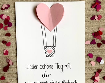 Heißluftballon Karte, Valentinstags Karte, Pärchenkarte