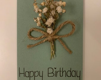 Birthday card, card with dried flowers, happy birthday