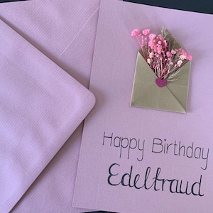 Birthday card with dried flowers, personalized image 1