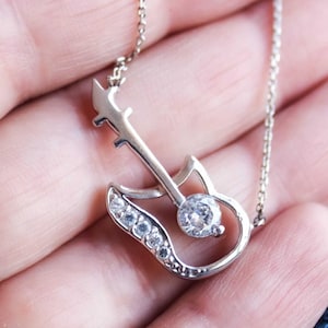 Sterling Silver 925 Zircon Stone Guitar Necklace, Electric Guitar Necklace, Music Jewelry, Guitar Player Gift, Gift for Guitarist