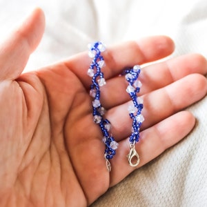 Light Blue Crystal and Blue Miyuki Beaded Handmade Bracelet, Leaf Flower Design  Bracelet, Ivy Flower, Aesthetic Flower,Beaded Bracelet Gift