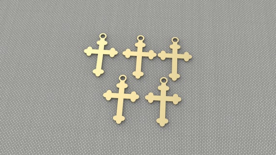 5 Pcs  Raw Brass Christian Eastern Orthodox Cross Charm, Cross Necklace - Religious Charm - Orthodox Necklace - Christian Jewelry