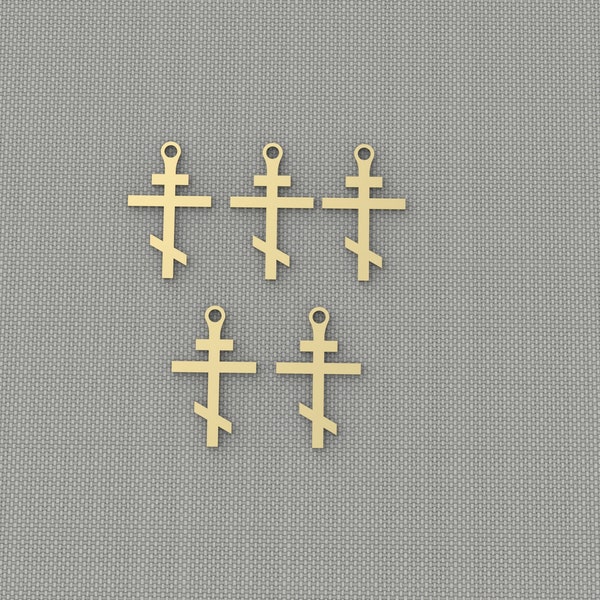 10 Raw Brass Orthodox Cross Charm, Eastern Orthodox Cross Necklace, Crucifix Pendant, Eternal Cross Charm